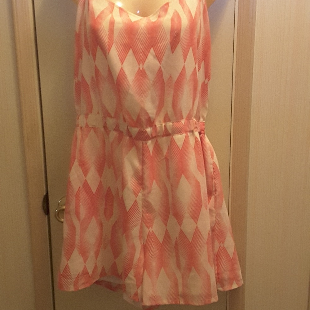 Roxy, pink & white, tee strap, romper, w/pockets